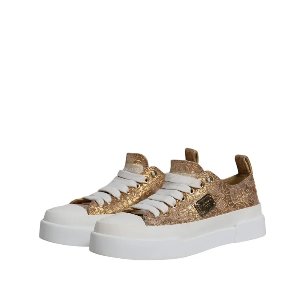 Dolce & Gabbana Gold White Logo Low Top Sneakers Shoes - Picture 4 of 9